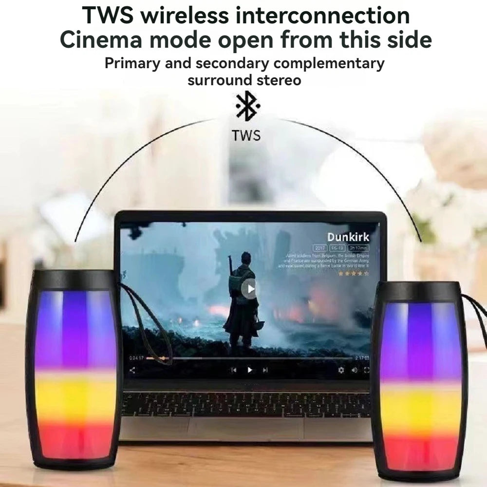 Altavoz Bluetooth inalámbrico portátil con luz LED RGB de 1500 mAh, subwoofer estéreo para exteriores, altavoz doméstico de alto volumen, impactante.