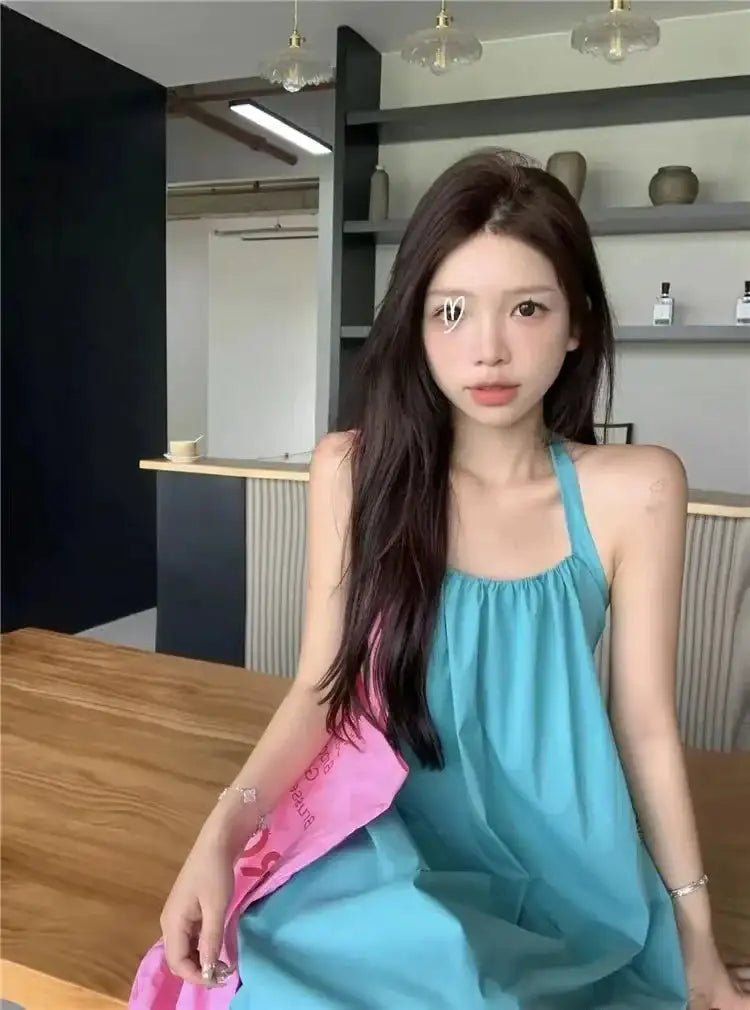 Summer Vacation Dress Thailand Style Open-back Halter Neck Age-reducing Photography Beach Long Dress Belted - Lootquake
