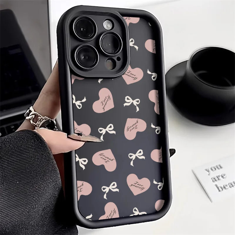 Funda de silicona con lazo rosa para iPhone, estilo coreano