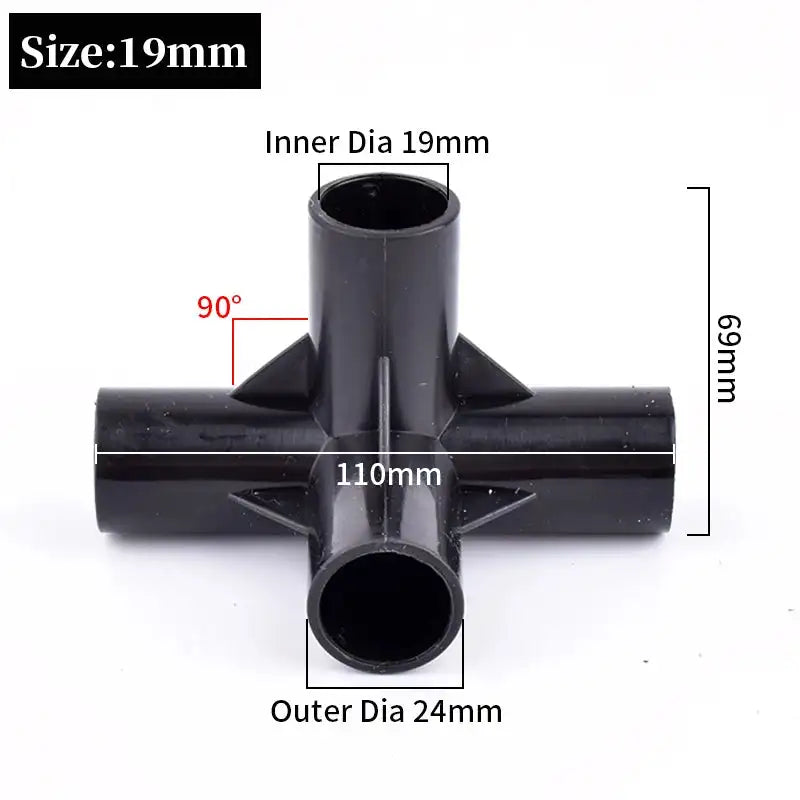 8/12/16/19mm Black PVC Pipe Fittings 4-way Connector Tent Wardrobe Fixed Fittings Plants Support Joint, DIY Shelf Tube Fittings - Lootquake