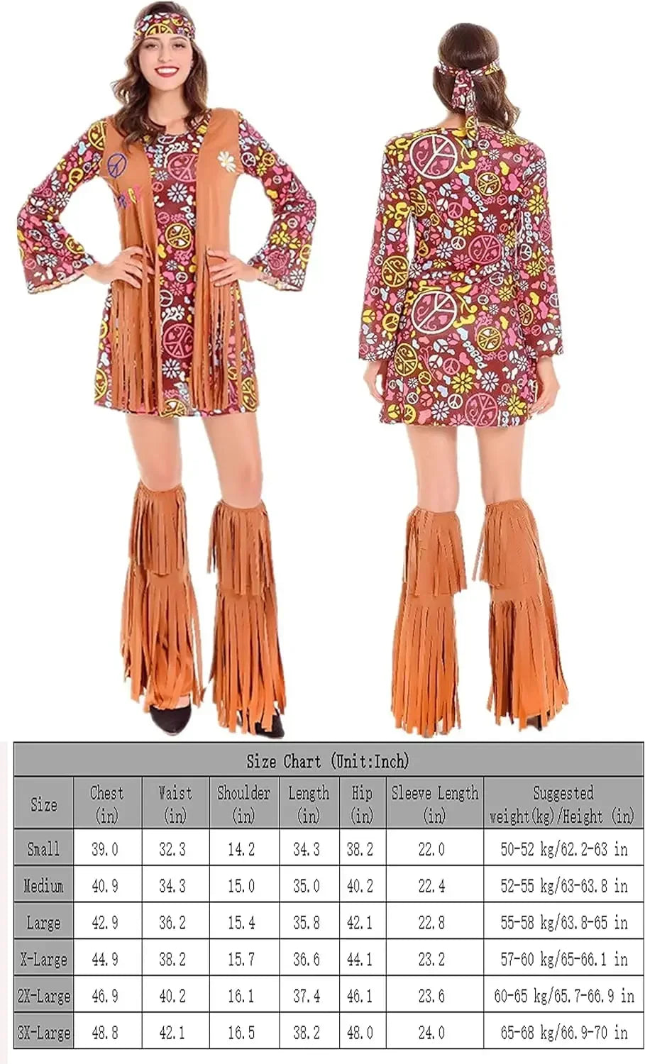 Halloween Disco Dress 70s 60s Hippie Cosplay Costume Set 70s DJ Dis Cos Outfits Women Suits Accessories for Women Men