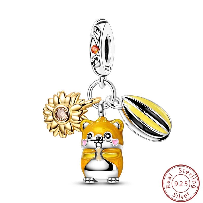 Ensemble de trois breloques en argent sterling S925, perles de 3 mm, motif princesse, golf, hamster, appareil photo, voyage, fabrication de bijoux fins