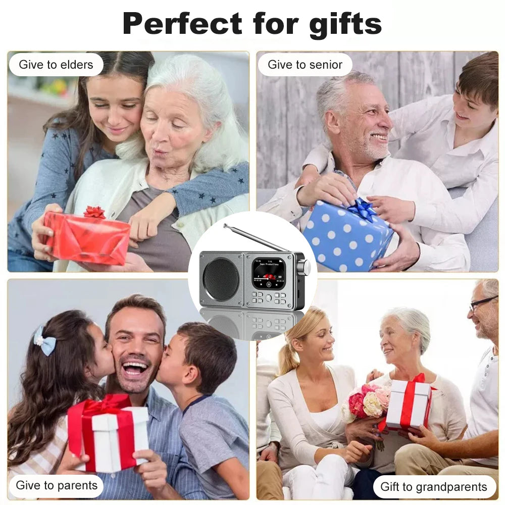 Altavoces inalámbricos Bluetooth 5.4 de 87,5-108 MHz, radio FM portátil para exteriores, reproductor de música MP3, compatible con auriculares, tarjeta TF, reloj con vídeo.