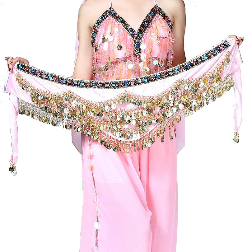 1PC New Style Belly Dance Belt Newest Multi-color Glass Silk Velvet Dancing Belt Scarf Crystal BellyDance Waist Chain Hip Scarf
