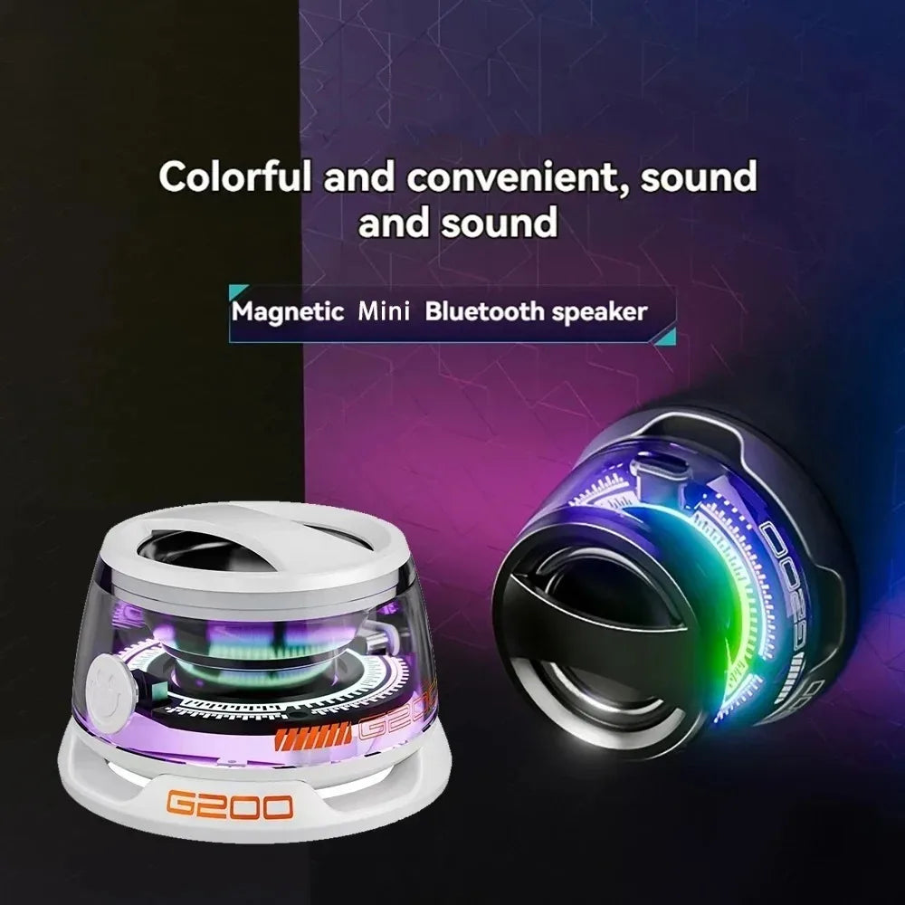 1 altavoz portátil Bluetooth G200 con iluminación RGB, altavoz magnético BT5.3, minicaja de sonido, 7 horas de reproducción, soporte para teléfono.