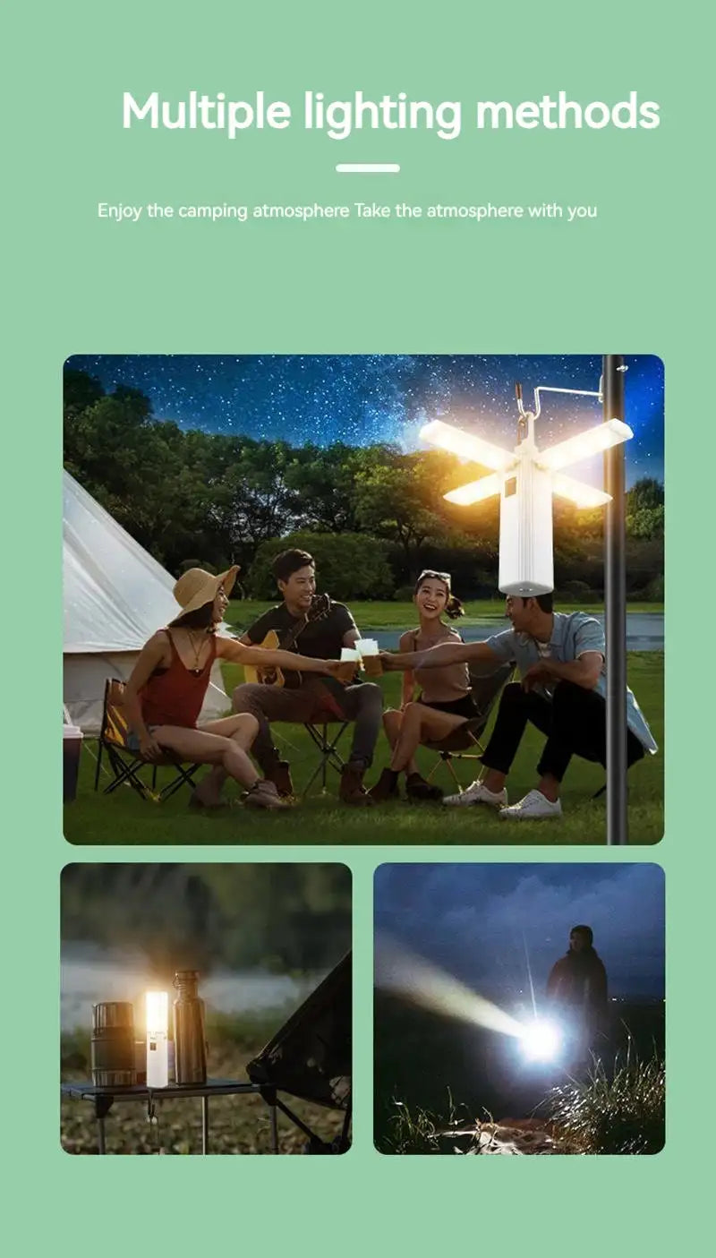 Protable Rechargeable Camping Light Tent Chandelier Ultra Long Life Multi-function Flashlight Folding Hand Lamp - Lootquake
