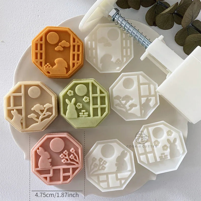 4Pcs/Set Easter Mooncake Mold Bunny Shape DIY Hand Pressure Pastry Mold Mid Autumn Festival Fondant Cake Mould Decoration Tool - Lootquake