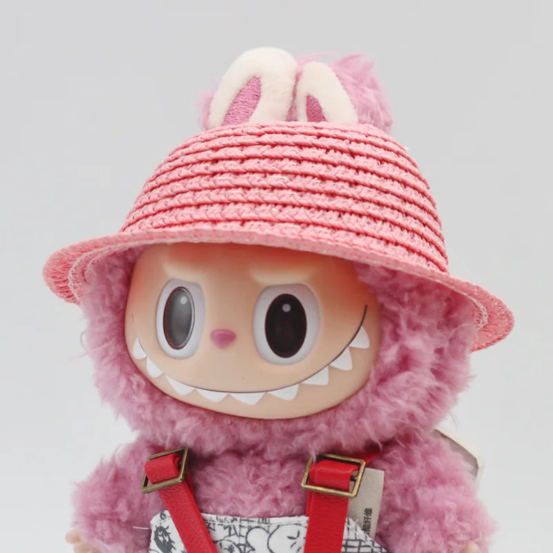 Chapeau Labubu ouvert en paille tissée, accessoire de fête, style campagnard, tenue Labubu pour soirée assise