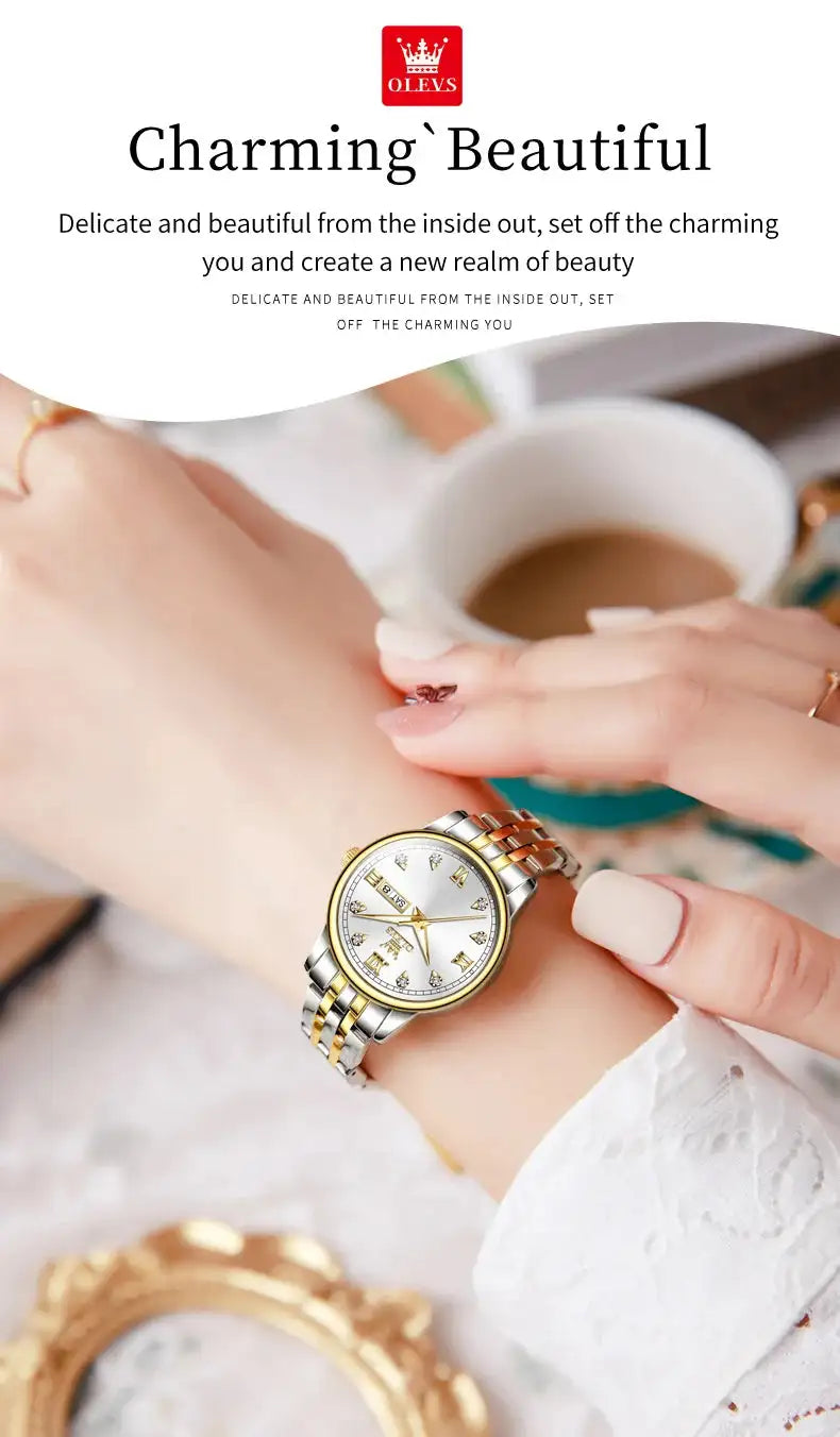 OLEVS Luxury Brand Quartz Watch for Women Stainless Steel Waterproof Ladies Wristwatch Fashion Diamond Dial Women's Watch New In - Lootquake