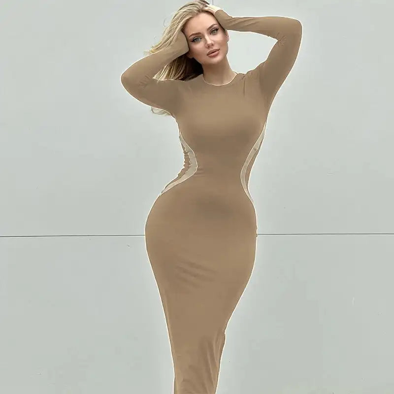 Hawthaw Women 2023 Autumn Winter Long Sleeve Party Club Streetwear Bodycon Black Long Dress Wholesale Items For Business - Lootquake