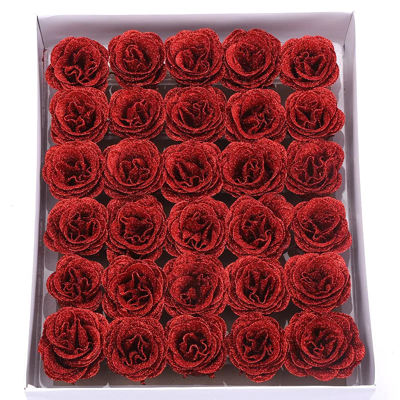 30pcs of 7cm Glitter spray artificial flower rose for Christmas gift hot Valentine DIY bouquet easter wedding Birthday decor - Lootquake