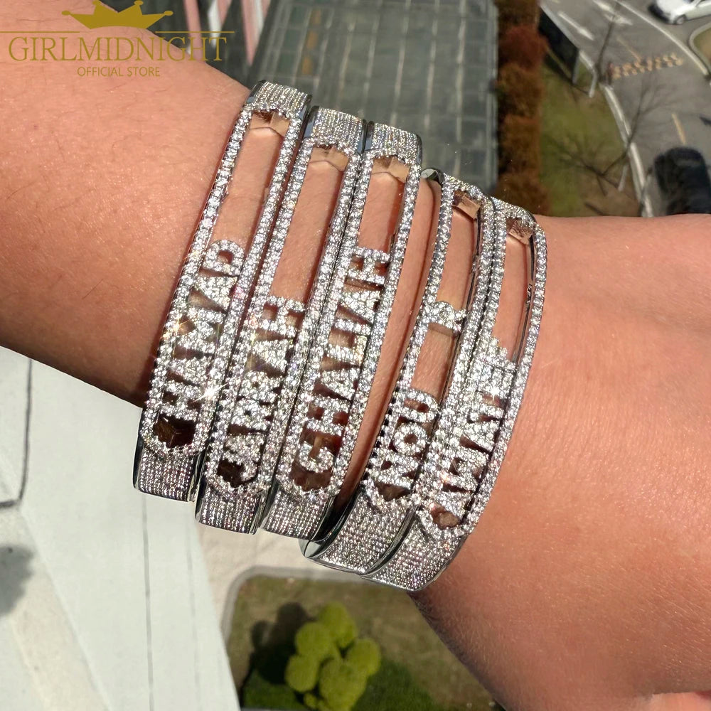 Personalized Name Paved 5A Cubic Zirconia Jewelry Customize Fashion Women DIY 26 Initial Alphabet Slider Letter Bangle Bracelets - Lootquake