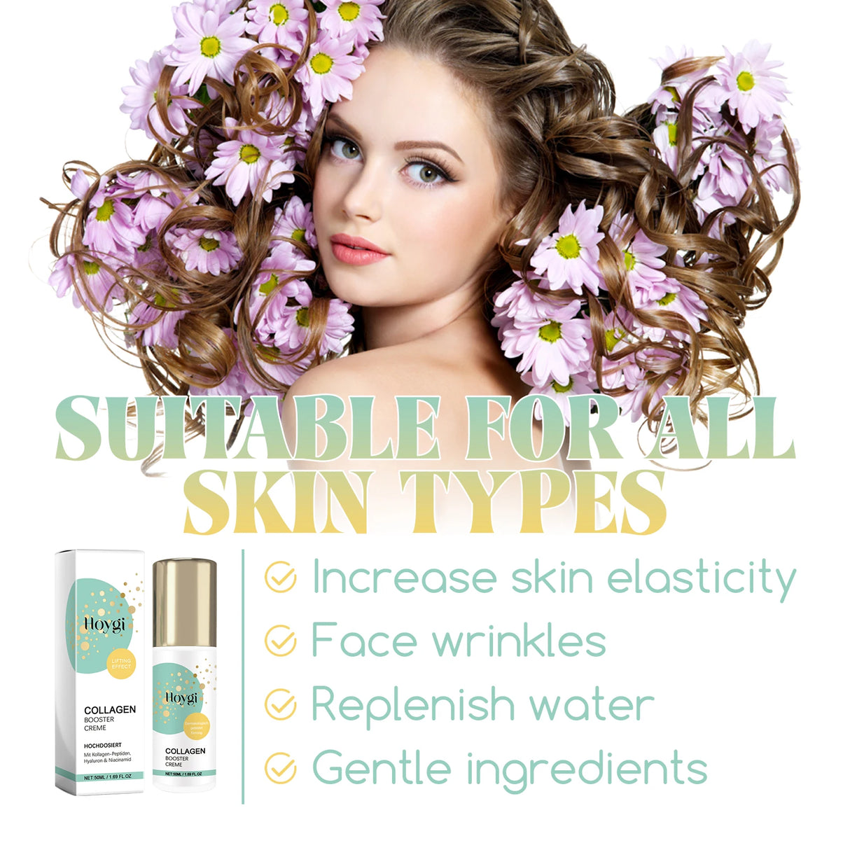 Loción facial con péptidos de colágeno (50 ml), antiarrugas, reafirmante, hidratante y protectora de la piel. Contiene niacinamida para una piel suave y tersa.