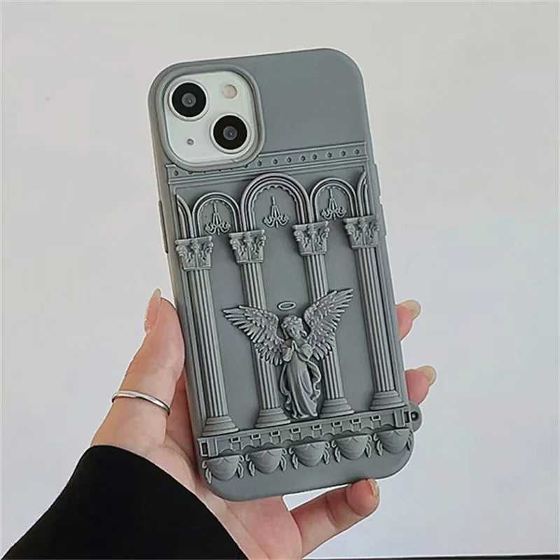 Funda para teléfono con estatua de ángel en 3D con ilustraciones retro de moda literaria