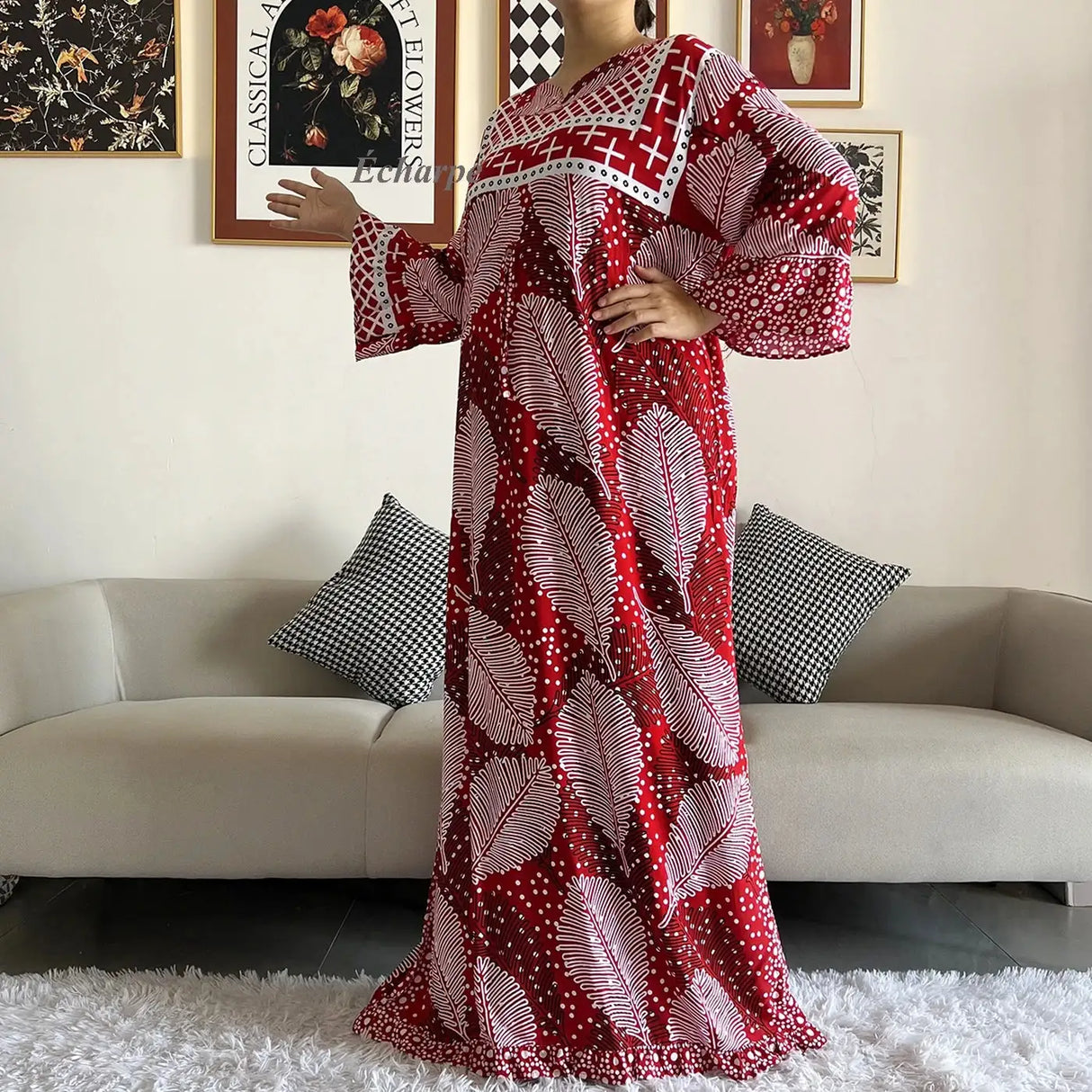 New Style African Dashiki Print Long Sleeve Loose Cotton Elegant Women Abaya Long Dress Summer Maxi Casual Dresses Vestidos - Lootquake