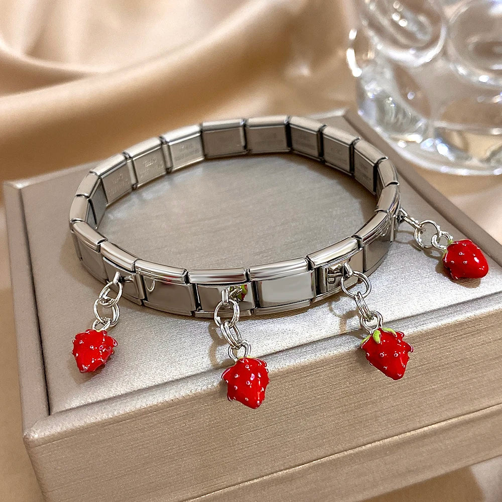 Greatera Cherry Pendant Pattern Bangle For Women Trendy 9mm Wide Design Bracelet Tide Delicacy Creative Euro-american Jewelry - Lootquake