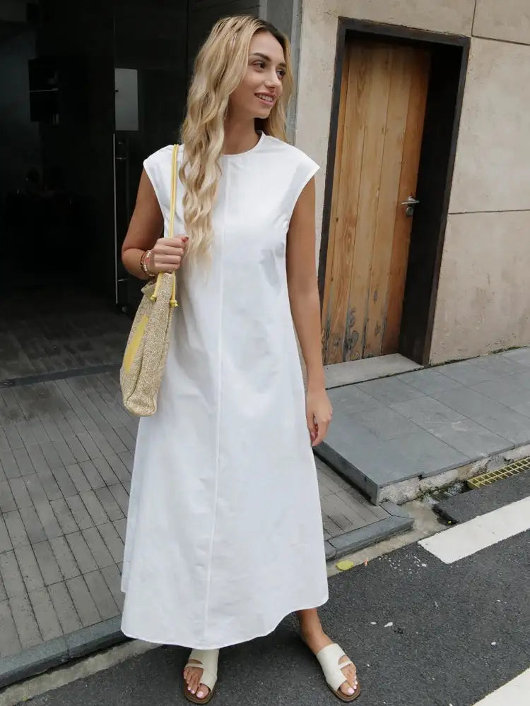 Women 2024 Summer White Simple Classic White Long dress - Lootquake