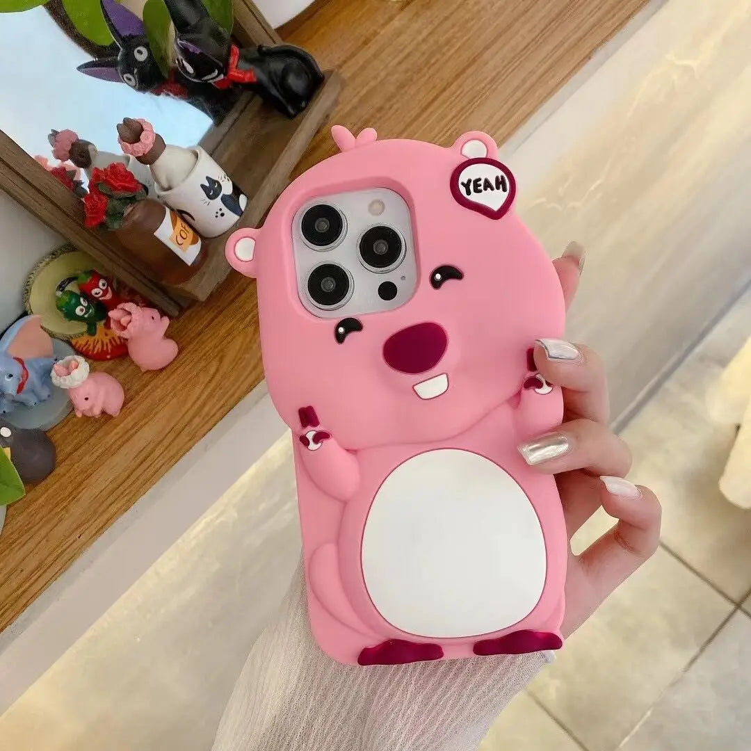 Funda para teléfono rosa con dibujos animados en 3D