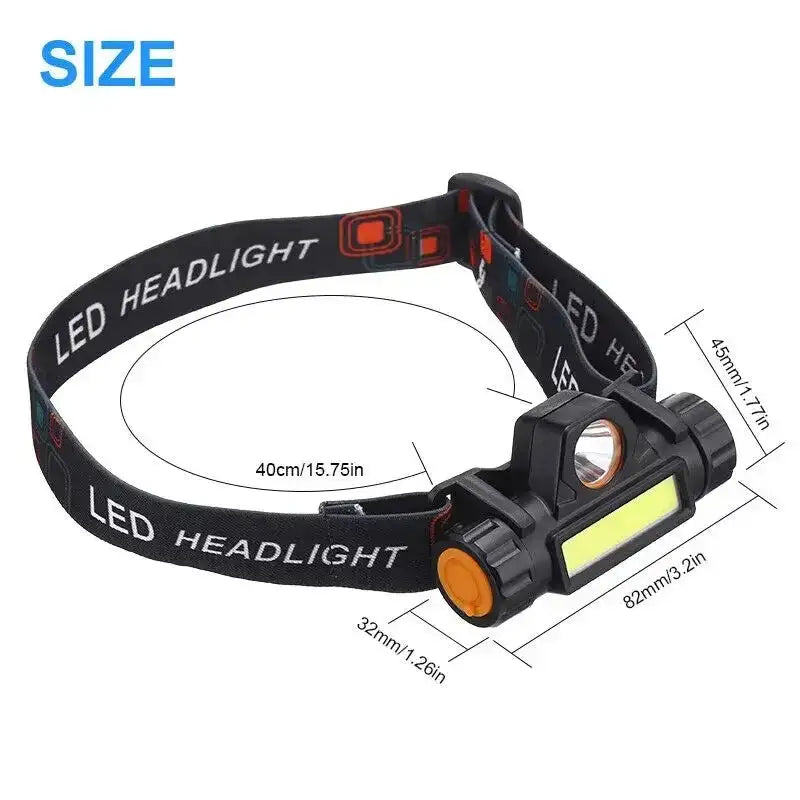 1pcs Rechargeable Fishing LED Headlamp Camping Headlight XPE COB Work Light 2 Lighting Modes With Tail Magnet Detachable - Lootquake