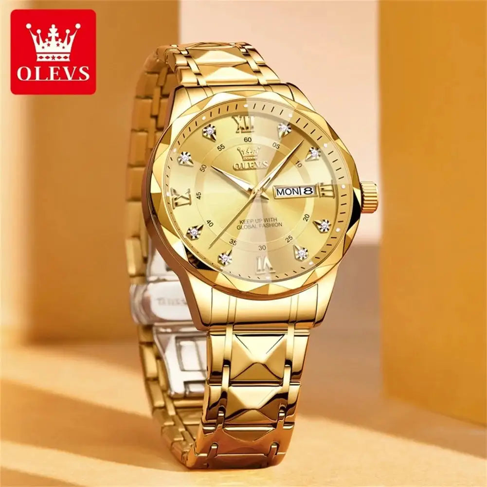 OLEVS Original Fashionable Men's Quartz Watch Top Luxury Brand Waterproof Stainless Steel Diamond Date Week Men's Business Watch - Lootquake