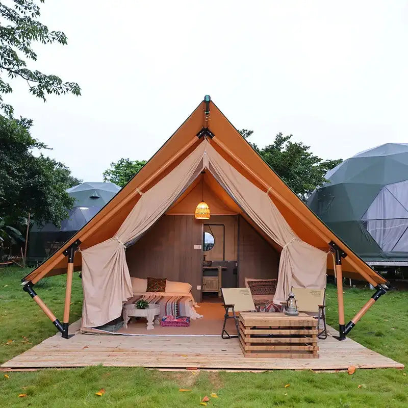 Hunted Tent Safe Sturdy 900D Oxford Cloth Wood Safari Hotel Tent Glamping Four Seasons Cabin Tiny Safari Tents Chinese Suppliers - Lootquake