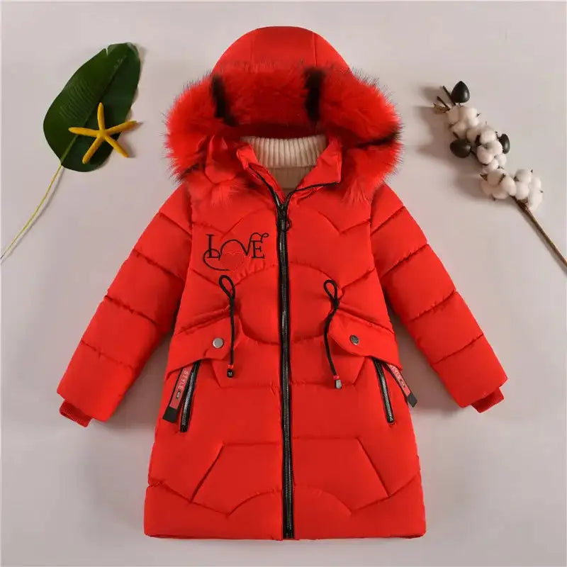 4 Color Big Size Winter Keep Warm Long Style Girls Jacket Teenage Thick Heavy Cold-proof Hooded Windbreaker Coat For Kids - Lootquake