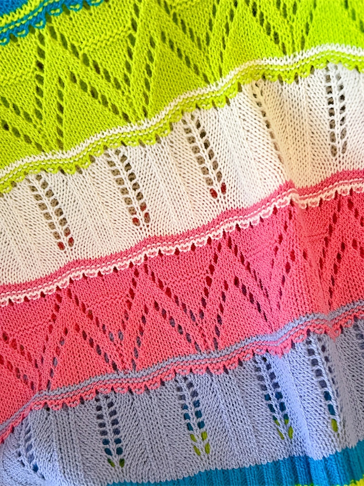 2024 New Summer Hollow Out Eyelet Rainbow Striped T-shirt Casual Crew Neck Short Sleeve T-shirt Women's Clothing Crop Top - Lootquake