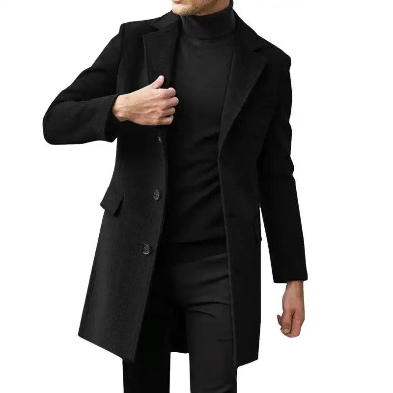 2023 Autumn and Winter New Men's Windbreaker British Long sleeved Woolen Coat Fashion Trend Coat Suit Single breasted - Lootquake