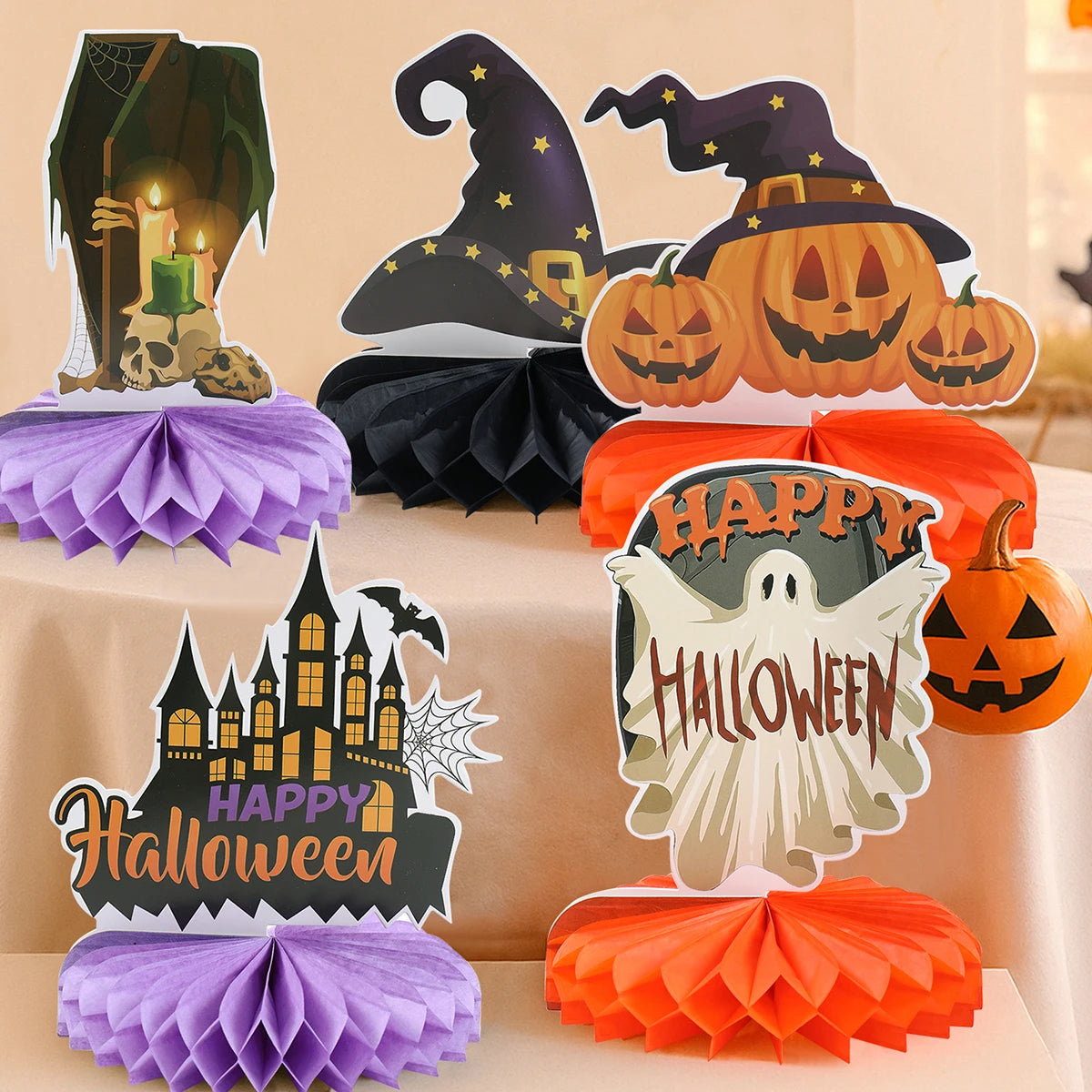 Happy Halloween Honeycomb Ornaments Halloween Decorations Scary Ghost Pumpkin Witch Honeycomb Props Halloween Party Decoration