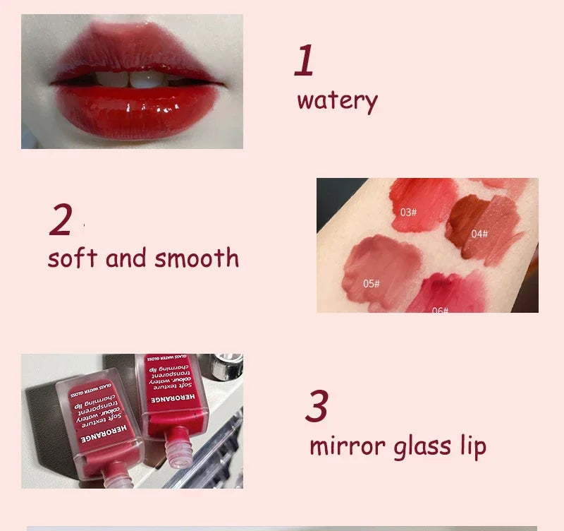 HERORANGE Brillo de labios ligero, brillo de labios, no se pega fácilmente, duradero, lápiz labial hidratante de agua, maquillaje líquido coreano