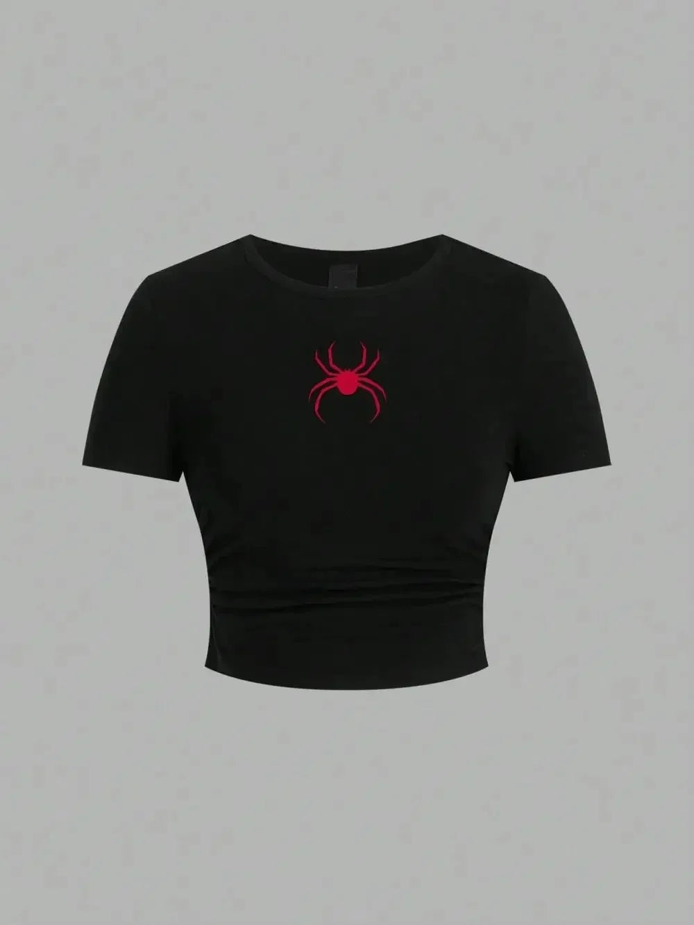 Simple Red Spider Printing Crop Tops Summer Street Fashion Women's Slim-fit T-Shirt Comfortable Soft High Elastic Female Clothes - Lootquake