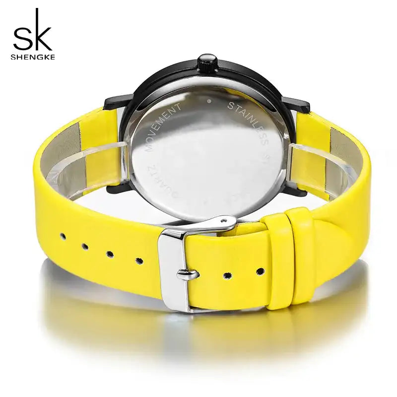 Shengke Women Creative Wristwatch Ladies Watches Yellow Leather Band Best Gifts Wristwatches Clock Montres Femme Reloj Mujer - Lootquake