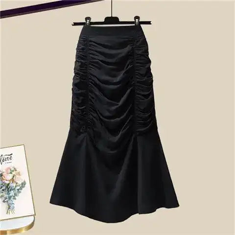 Spring/Summer Set Women's New Korean Edition Sweet and Spicy Bubble Sleeve Spliced Top Age Reducing Half Skirt Two Piece Set - Lootquake