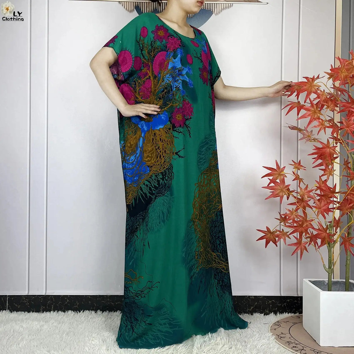 2024 Latest Muslim Sets Women Clothing Cotton Floral Loose Dashiki Long Dress African Abaya Dubai Traditional Islamic Clothing