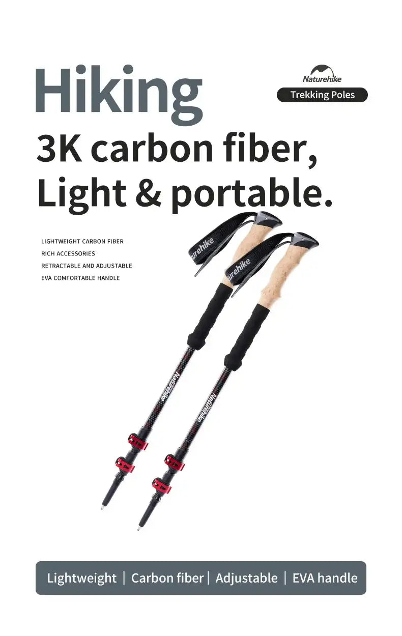 Naturehike Trekking Poles 2pcs Carbon Fiber Collapsible Telescopic Sticks Lightweight Walking Hiking Stick Climbing Stick - Lootquake