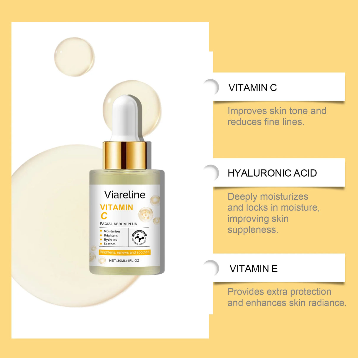 Suero facial hidratante con vitamina C: nutritivo, mejora la elasticidad de la piel y reduce las líneas de expresión. Esencia diaria para el cuidado de la piel.