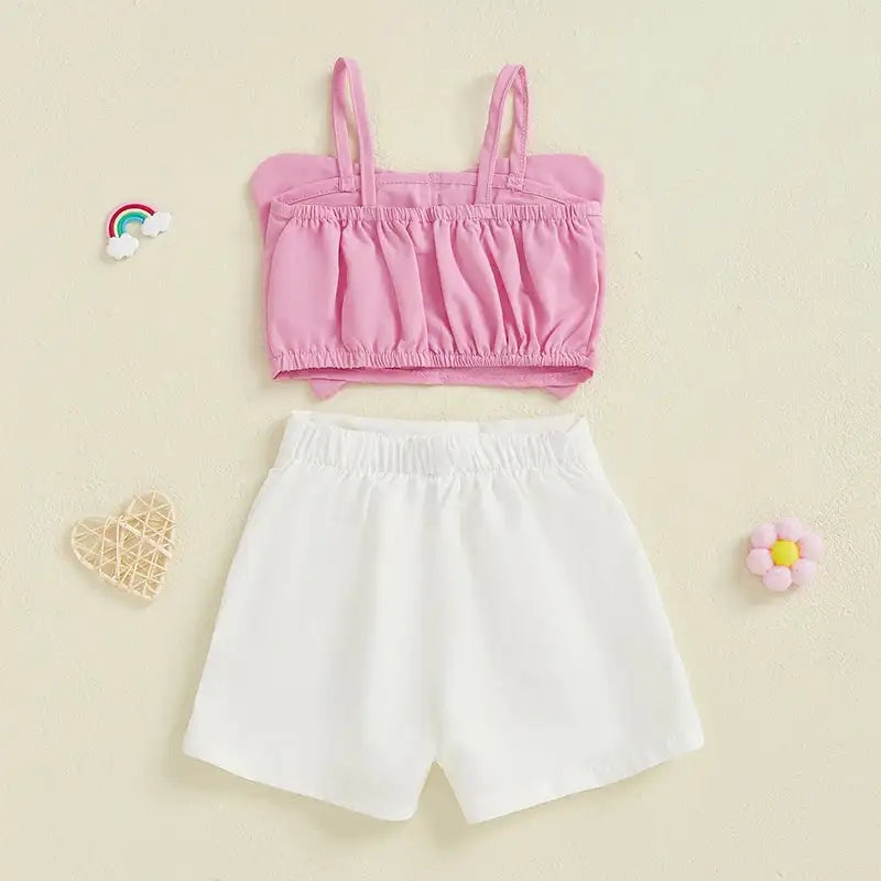 Adorable Baby Girl Sleeveless Top and Shorts Set with Cute Butterfly Print for Summer Outfit 2 Pieces Set - Lootquake
