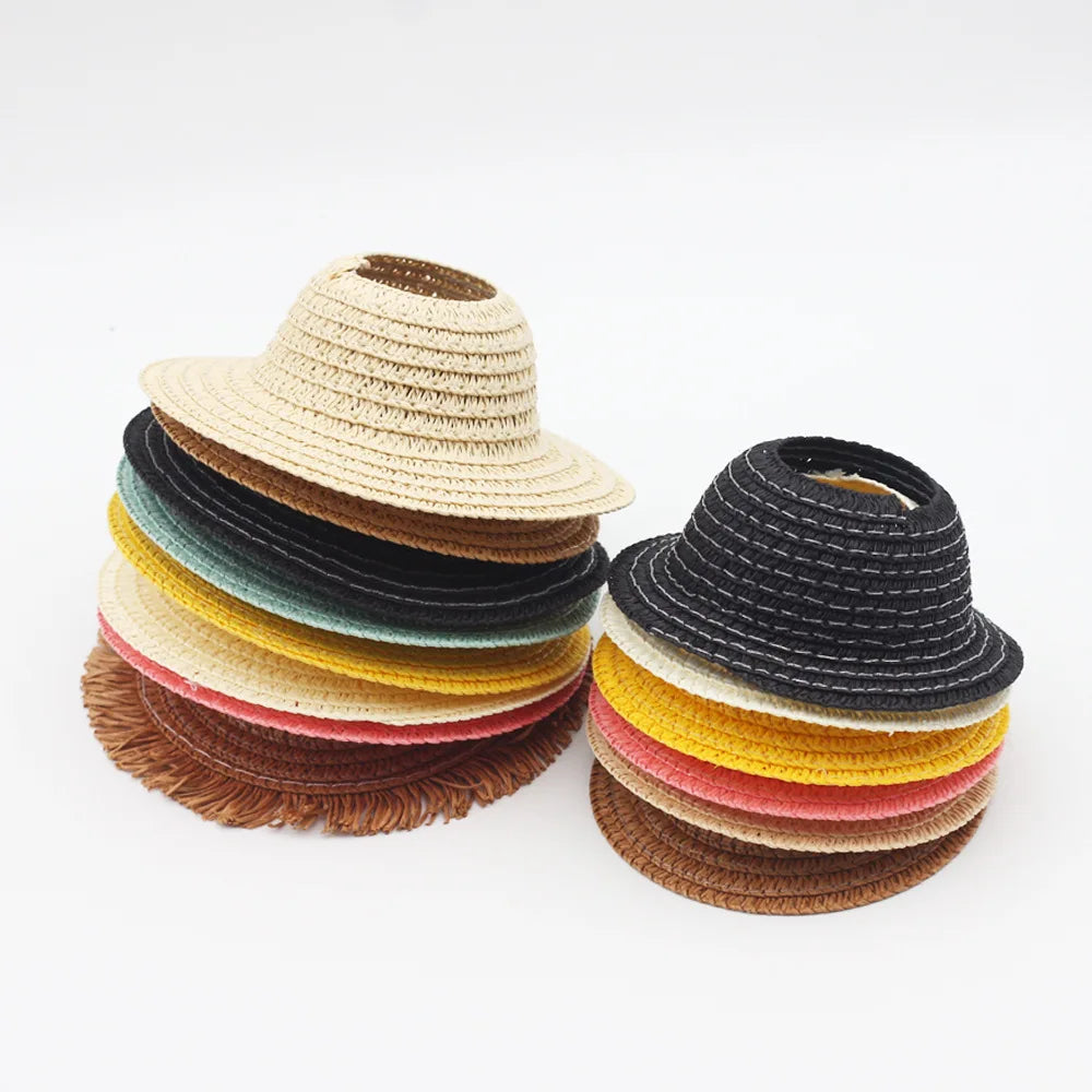 Chapeau Labubu ouvert en paille tissée, accessoire de fête, style campagnard, tenue Labubu pour soirée assise