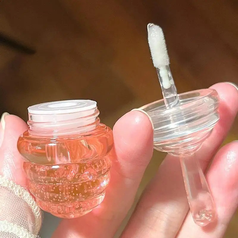 Huile à lèvres Lovely Honey Pot, brillant à lèvres, baume à lèvres hydratant pour le soin des lèvres, huile à lèvres transparente hydratante, rouge à lèvres liquide