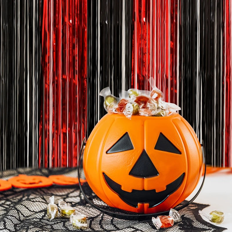 Rideau de pluie en soie avec pompons métalliques, décoration d'Halloween, noir et rouge, orange, 1 x 2 m