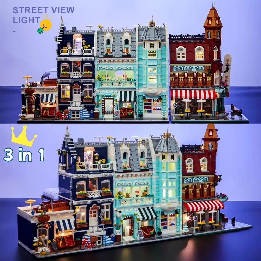 European Market Street Villa House Model Building Blocks MINI Creative Architectural Scene Light Assemble Brick Toy Kid Gift - Lootquake