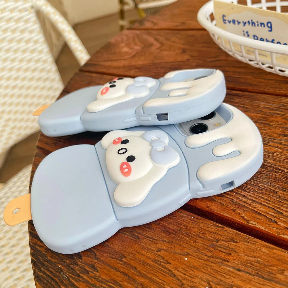 Funda de goma suave para teléfono con diseño de oso Cinnamoroll y helado