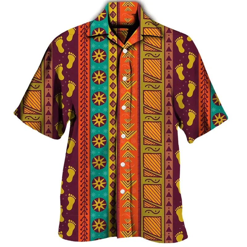 Colourful Bohemia African Graphic Shirts For Men Clothing Fashion Mens Short Sleeve Casual Y2k Lapel Blouse Summer Beach Tops - Lootquake