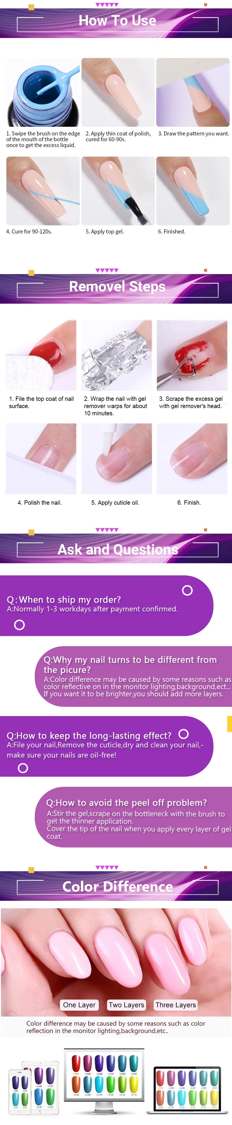 Esmalte de uñas en gel delineador LILYCUTE de 5 ml con efecto francés semipermanente UV LED.