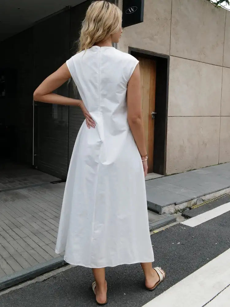 Women 2024 Summer White Simple Classic White Long dress - Lootquake