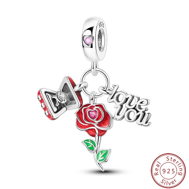 Ensemble de trois breloques en argent sterling S925, perles de 3 mm, motif princesse, golf, hamster, appareil photo, voyage, fabrication de bijoux fins