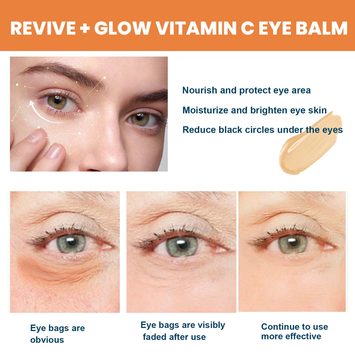 Crema para ojos con vitamina C en barra, bálsamo hidratante antiarrugas, elimina bolsas y ojeras, reduce líneas finas y antihinchazón.