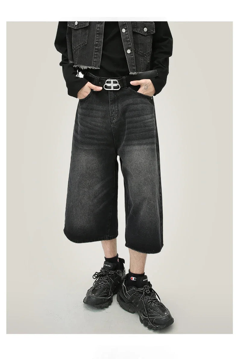 Women's Retro Wide Leg Baggy Casual Denim Shorts Harajuku Aesthetic High Waist Loose Shorts 2024 Summer Fashion Punk Shorts - Lootquake