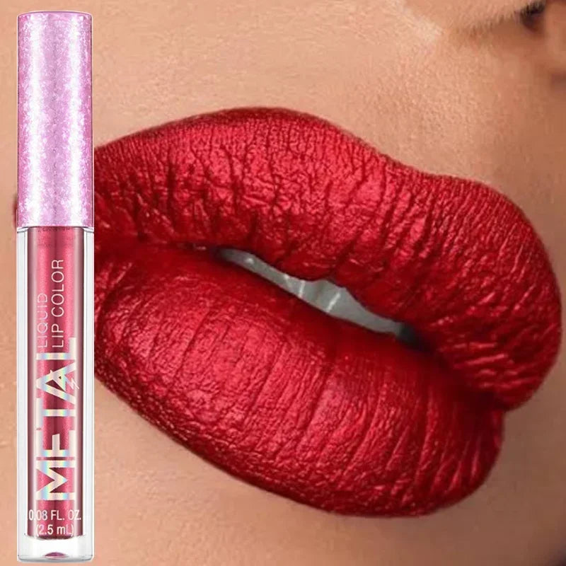 Lápiz labial líquido metálico mate, 12 colores, resistente al agua, brillo labial duradero, brillo labial brillante, ideal para fiestas, festivales, maquillaje de labios.