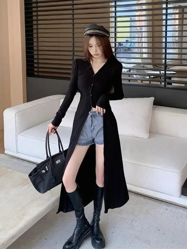 Street Casual Black Slim Long T Shirts Spring Autumn New Long Sleeve Solid Simplicity Fashion Tops Trend Vintage Women Clothing - Lootquake